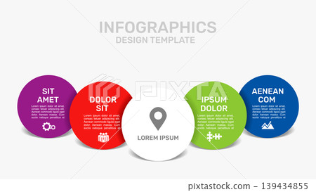 Modern business infographic template with overlapping colorful circles, icons for presentation, web design. Vector illustration. Modern business infographic template with overlapping colorful circles, icons for presentation, web design. Vector illustration. 139434855