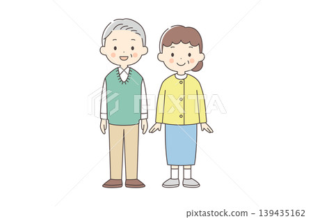 Full-body illustration of an elderly couple Full-body illustration of an elderly couple 139435162