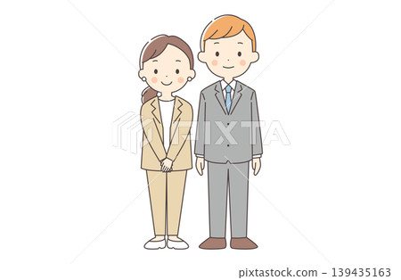 Full-body illustration of a young man and woman in a suit Full-body illustration of a young man and woman in a suit 139435163