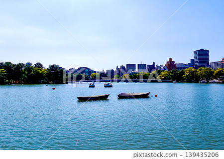 【福岡】初夏的大濠公園:池塘上漂浮天鵝船,遠處是關月橋。 【福岡】初夏的大濠公園:池塘上漂浮天鵝船,遠處是關月橋。 139435206