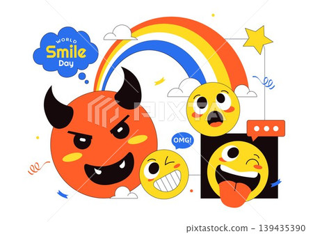 World Smile Day Vector Illustration Featuring Cute Emoji Expressions, Happiness Celebration, Social Media Reactions, And Fun Cartoon Character Design 139435390