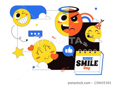 World Smile Day Vector Illustration Featuring Cute Emoji Expressions, Happiness Celebration, Social Media Reactions, And Fun Cartoon Character Design 139435391