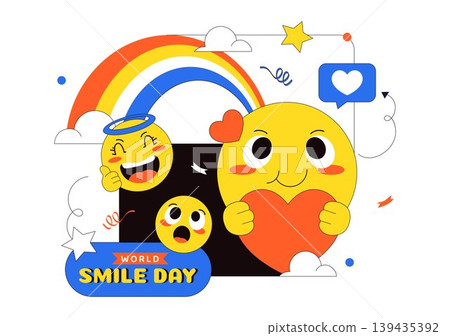 World Smile Day Vector Illustration Featuring Cute Emoji Expressions, Happiness Celebration, Social Media Reactions, And Fun Cartoon Character Design 139435392