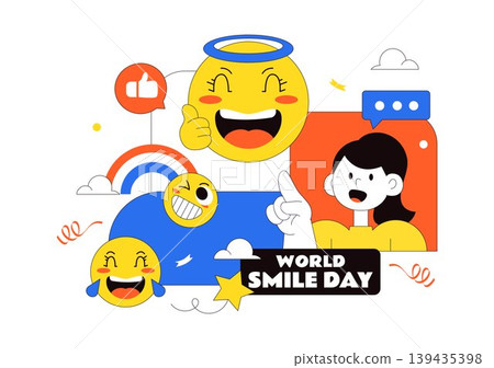 World Smile Day Vector Illustration Featuring Cute Emoji Expressions, Happiness Celebration, Social Media Reactions, And Fun Cartoon Character Design World Smile Day Vector Illustration Featuring Cute Emoji Expressions, Happiness Celebration, Social Media Reactions, And Fun Cartoon Character Design 139435398