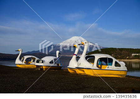 Swan boat dock at Hiranohama, Lake Yamanaka Swan boat dock at Hiranohama, Lake Yamanaka 139435636
