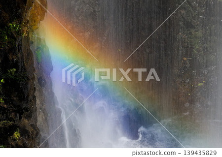 A rainbow over a waterfall, close-up. A rainbow over a waterfall, close-up. 139435829