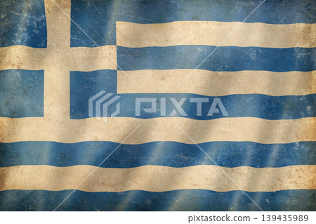 Old vintage flag of Greece, worn and stained Old vintage flag of Greece, worn and stained 139435989