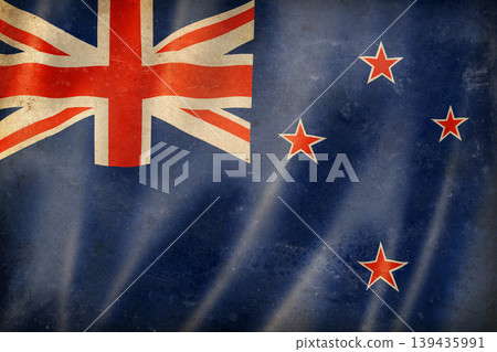Old vintage flag of New Zealand, worn and stained Old vintage flag of New Zealand, worn and stained 139435991