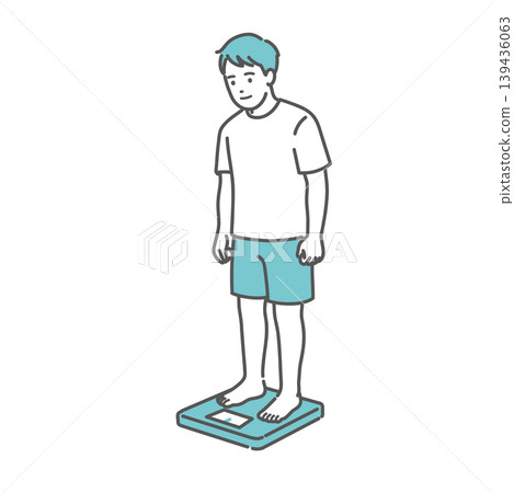 圖示一名成年男性(體型標準)正在測量體重。 圖示一名成年男性(體型標準)正在測量體重。 139436063