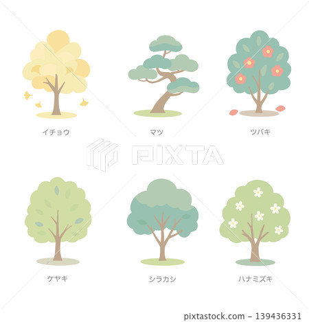 Japanese Tree Illustration Set 139436331