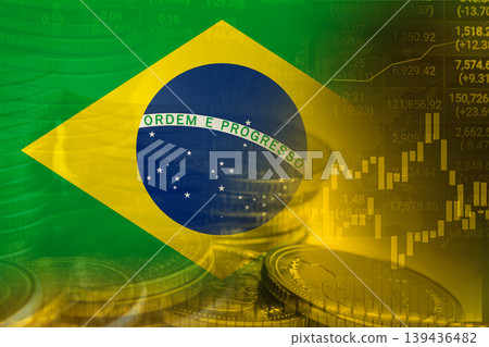 Stock market investment trading financial, coin and Brazil flag. Stock market investment trading financial, coin and Brazil flag. 139436482
