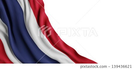 Thailand flag waving isolated on white background with luxury fabric texture and copy space 3D render Thailand flag waving isolated on white background with luxury fabric texture and copy space 3D render 139436621