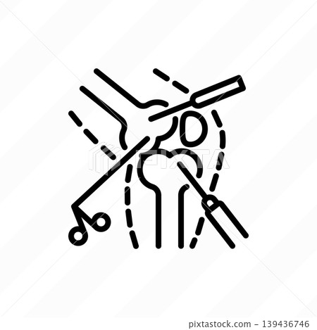 Arthroscopy, surgical procedure for knee joint arthritis. Thin line icon. Arthroscopy, surgical procedure for knee joint arthritis. Thin line icon. 139436746