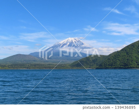 A view of Mt. Fuji from the shore of Lake Motosu. A view of Mt. Fuji from the shore of Lake Motosu. 139436895