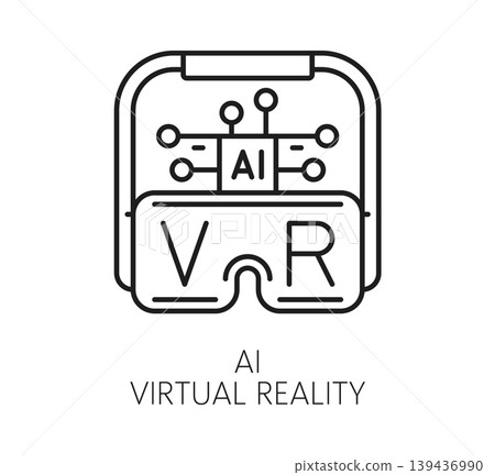 AI artificial intelligence virtual reality technology icon. Virtual reality tech outline vector pictogram, artificial intelligence software symbol. AI technology icon with VR headset goggles glasses AI artificial intelligence virtual reality technology icon. Virtual reality tech outline vector pictogram, artificial intelligence software symbol. AI technology icon with VR headset goggles glasses 139436990