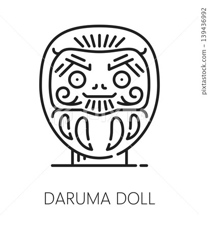 Japan daruma doll, Asia travel line icon or label. Asia culture travel pictogram, Asian country tourism journey outline outline vector icon. Japanese holiday trip sign with daruma doll or toy face 139436992