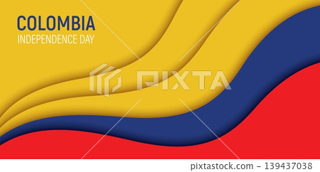 Paper cut national flag of Colombia, vector papercut 20 July Independence day banner. Layered papercut Colombian flag with horizontal stripes of yellow, blue, and red. Vector artwork for events Paper cut national flag of Colombia, vector papercut 20 July Independence day banner. Layered papercut Colombian flag with horizontal stripes of yellow, blue, and red. Vector artwork for events 139437038