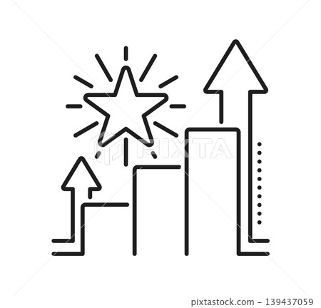 Quality star and ranking score level icon for best quality of review and rating, vector pictogram. Quality star icon of client satisfaction level on chart arrows up for customer feedback and ranking Quality star and ranking score level icon for best quality of review and rating, vector pictogram. Quality star icon of client satisfaction level on chart arrows up for customer feedback and ranking 139437059
