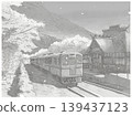 Local Japanese train at a traditional rural station pencil sketch 139437123