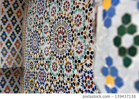 Moroccan Islamic mosaic tiles in Marrakesh, Morocco 139437138