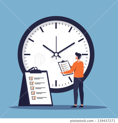 Clock time management man checklist illustration Clock time management man checklist illustration 139437271