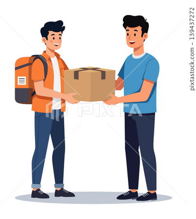 Courier deliver cardboard box client vector Courier deliver cardboard box client vector 139437272