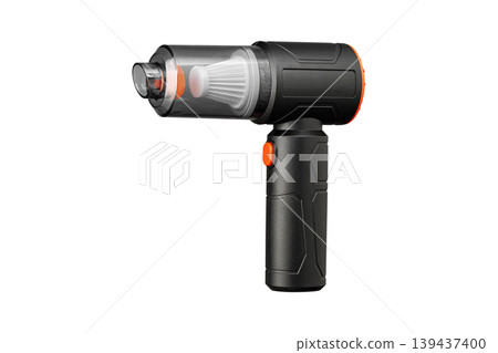 Mini vacuum cleaner for car and home office isolated on white. Rechargeable handheld cleaning device. 139437400