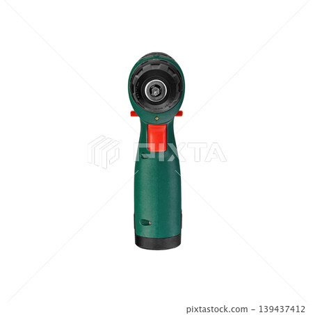 Cordless drill driver with green body isolated on white background Cordless drill driver with green body isolated on white background 139437412