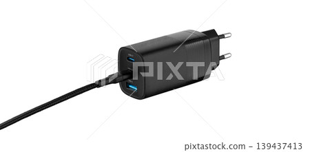 Front View of Black Triple USB Fast Charger Mockup 139437413