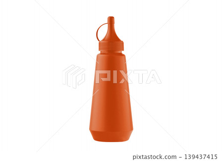 Empty Brown sauce bottle mockup isolated on white Empty Brown sauce bottle mockup isolated on white 139437415