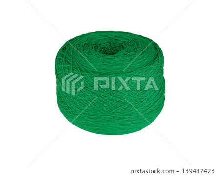 Rich Green Yarn Ball on White Background 139437423