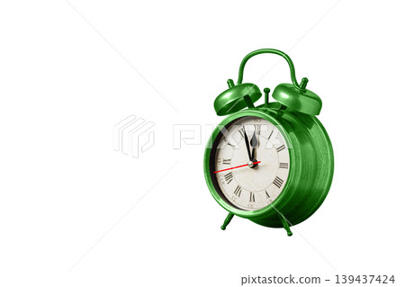 retro clock, watch, pointer clock, Green color alarm clock on isolated white background 139437424