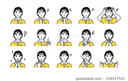 Polo衫,年輕女子,工作人員,各種面部表情,場景 Polo衫,年輕女子,工作人員,各種面部表情,場景 139437501