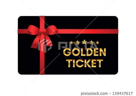golden ticket vip card with red bow isolated vector illustration 139437617