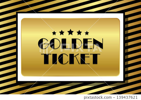 golden ticket vip card on striped background vector illustration 139437621