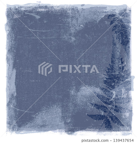 A grunge background with overlapping paint and fern leaf frottage. 139437654