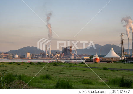A very beautiful landscape of the industrial complex in Shunan City, Yamaguchi Prefecture, Japan. 139437857