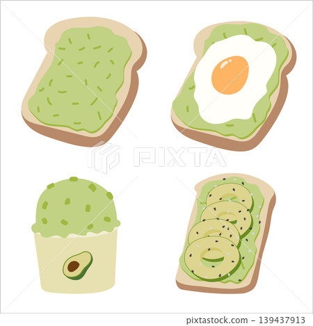 Healthy avocado toast with poached egg vector illustration isolated on white 139437913