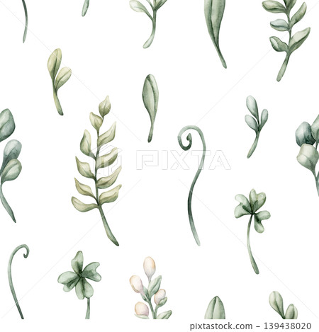 Cute Meadow Herbs Seamless Pattern Wild Plant. Watercolor summer floral illustration hand painted isolated on white background for nursery baby kids forest design fabric prints textile wrapping paper Cute Meadow Herbs Seamless Pattern Wild Plant. Watercolor summer floral illustration hand painted isolated on white background for nursery baby kids forest design fabric prints textile wrapping paper 139438020