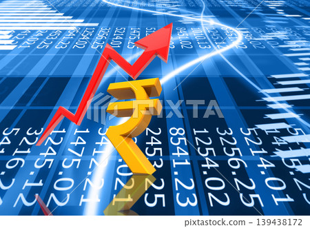 Indian rupee symbol with business growth chart Indian rupee symbol with business growth chart 139438172
