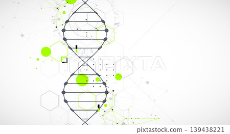 Abstraction on a scientific medical theme. Creative image of a DNA molecule with art elements. 139438221