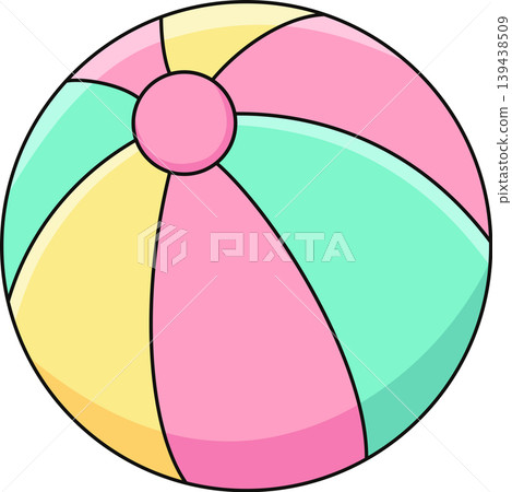 Cute Pastel Beach Ball Illustration, Colorful Inflatable Summer Toy Cartoon Design, Playful Pool Party Element 139438509