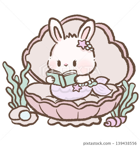 Cute bunny mermaid reading book inside seashell clipart pastel ocean fantasy underwater kawaii nursery cozy illustration Cute bunny mermaid reading book inside seashell clipart pastel ocean fantasy underwater kawaii nursery cozy illustration 139438556