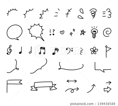 Hand-drawn embellishment set - no black lines filled in. Hand-drawn embellishment set - no black lines filled in. 139438589