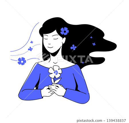 Serene Woman with Flowers - Colorful Flat Design Illustration Serene Woman with Flowers - Colorful Flat Design Illustration 139438837