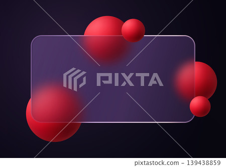 Glass panel with glowing red spheres on a dark background 139438859