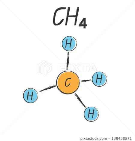 Methane Molecule CH4 molecule line sketch icon chemical illustration 139438871