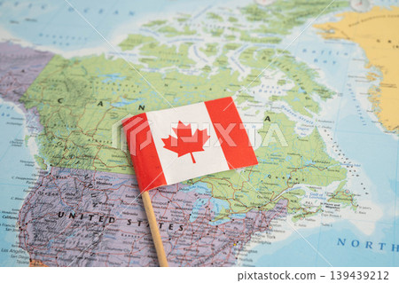 Bangkok, Thailand November, 2024 Canada flag on world map. Bangkok, Thailand November, 2024 Canada flag on world map. 139439212