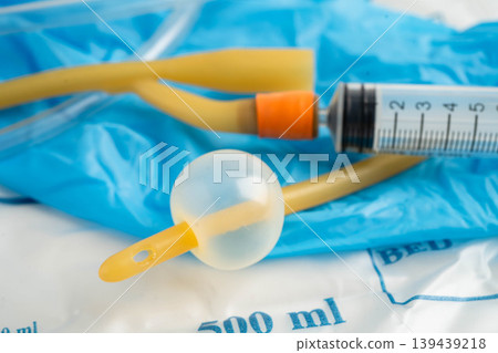 Foley catheter and urine drainage bag collect urine for disability or patient in hospital. Foley catheter and urine drainage bag collect urine for disability or patient in hospital. 139439218