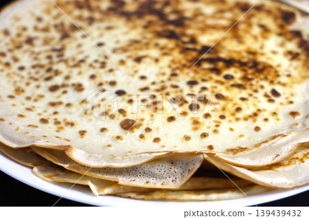 Homemade Golden Brown Pancakes on Plate - Perfect for Breakfast Themes Homemade Golden Brown Pancakes on Plate - Perfect for Breakfast Themes 139439432